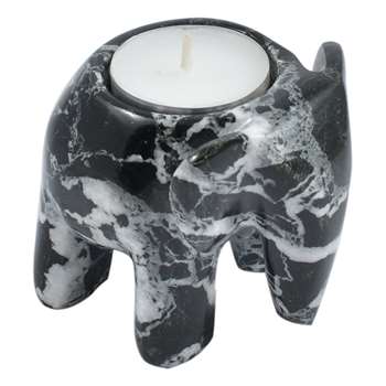 3" Black Marble Elephant Tea Light Candle Holder (H7.4 x W8.6 x D7.6cm)