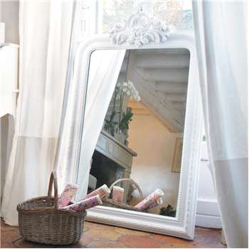 ALTESSE carved paulownia wood trumeau mirror in white H 120cm