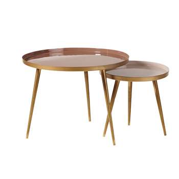AVRIL - Nest of Tables in Pinky Beige and Gold Metal (H47 x W61 x D61cm)