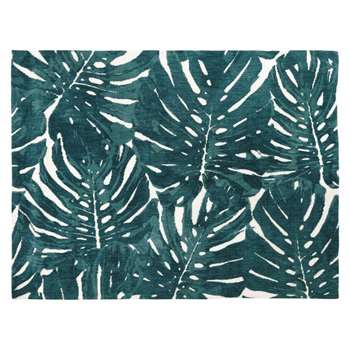 BELEM - Ecru Tufted Rug with Green Foliage Print (H140 x W200 x D2cm)
