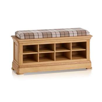 Canterbury Natural Solid Oak Shoe Storage, Check Brown (H52 x W121 x D40cm)