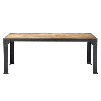 FACTORY Solid mango wood and metal industrial dining table (Width 200cm)