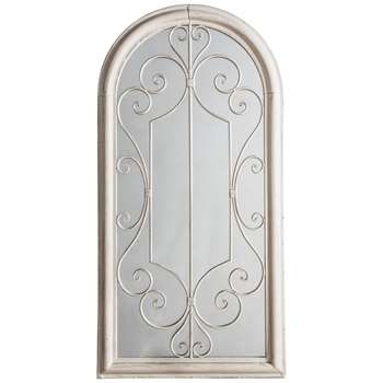 Fleura Outdoor Garden Wall Ornate Arched Mirror, Antique Ivory (H96.5 x W49 x D4cm)