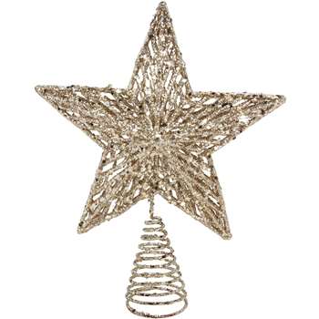 Gisela Graham Christmas White Gold Glitter Tree Top Star Topper (H23 x W17.5 x D5cm)