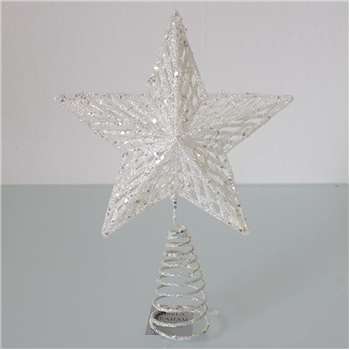 Gisela Graham Festive White Glitter Tree Top Star (H22 x W18 x D5cm)