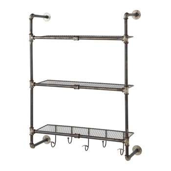 GORDON antiqued metal wall shelf unit W 68cm