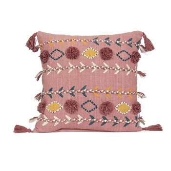 Jaz Three Stripe Square Cushion with Pom Poms (H50 x W50cm)
