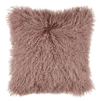 John Lewis Mongolian Faux Fur Cushion, Pink (H40 x W40cm)