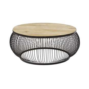 JUANA - Round Black Metal and Solid Mango Wood Coffee Table (H42 x W98 x D98cm)