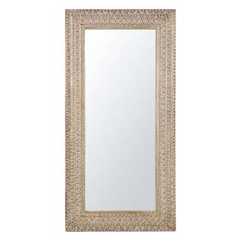 LAOS - Whitewashed Carved Mirror (H183 x W91 x D3.5cm)