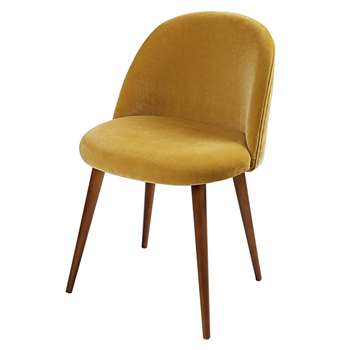 MAURICETTE Mustard Yellow Velvet and Birch Vintage Chair (H76 x W50 x D50cm)