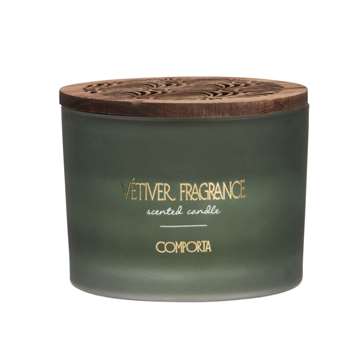 Scented candle in green and gold glass (H8 x W11 x D11cm)