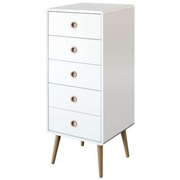 Softline 5 Drawer Chest - White (H105 x W41 x D39.6cm)