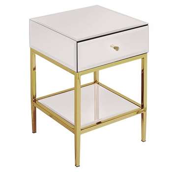Stiletto Toughened White Glass and Brass Side Table (H60 x W40 x D40cm)