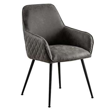 Watson Carver Chair - Grey - Faux Leather (H86 x W57 x D60cm)